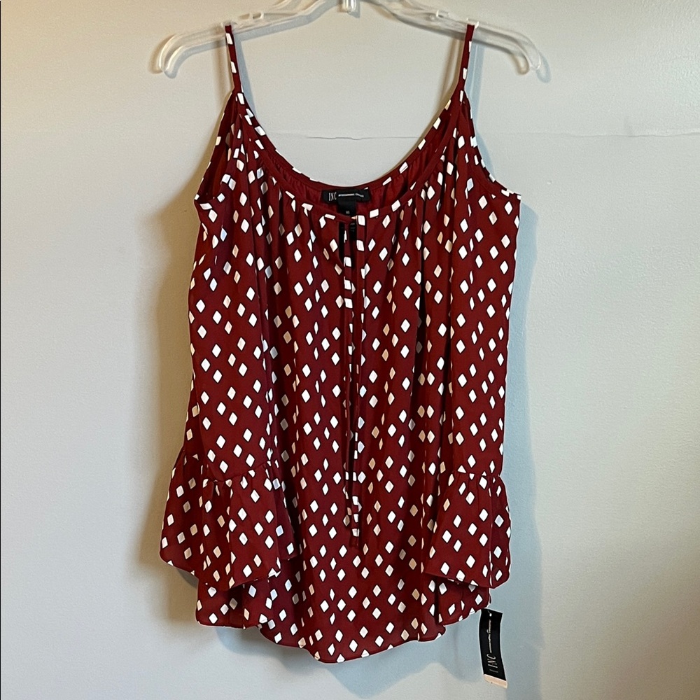 INC International Concepts Burgundy and White Cold Shoulder Blouse